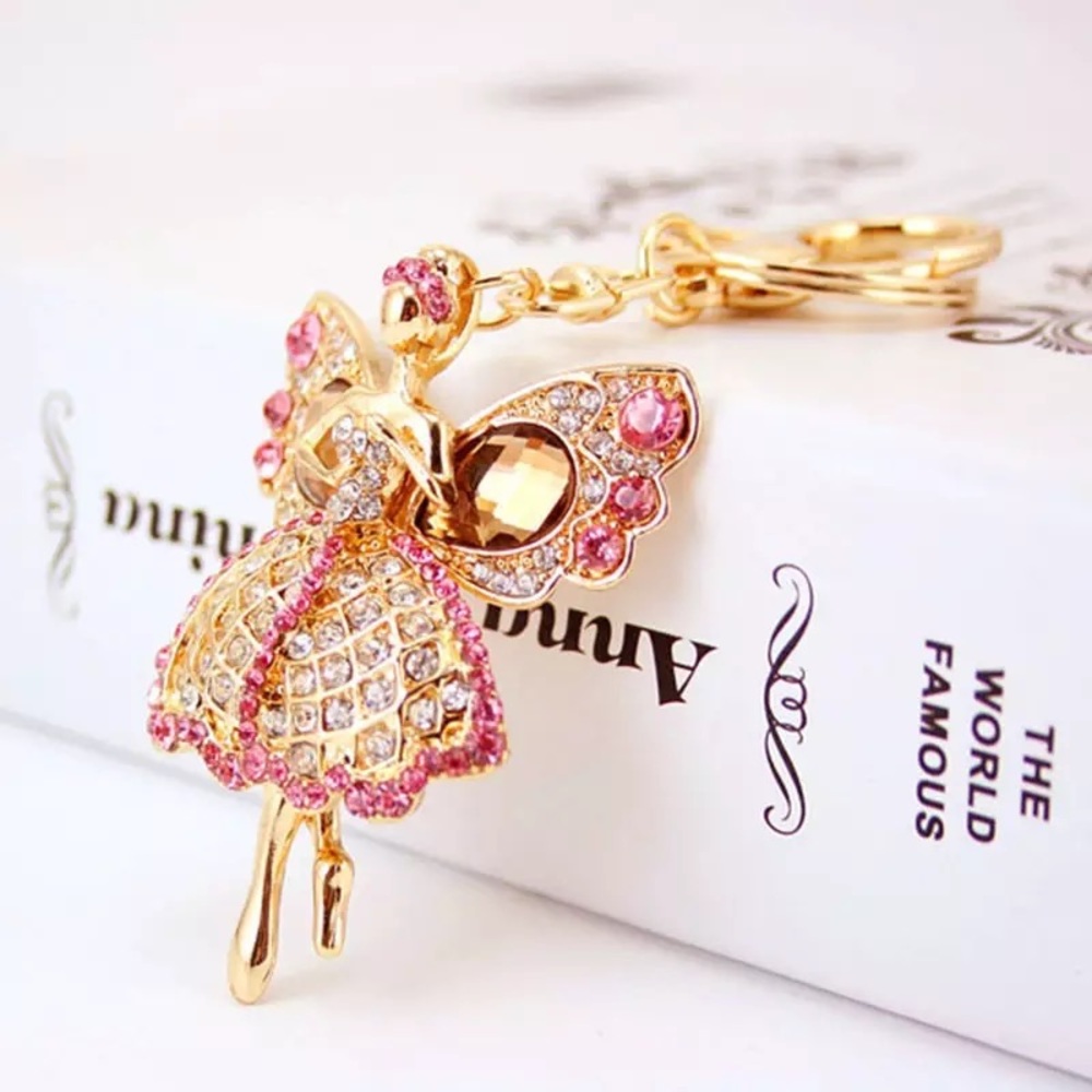 Pink and Silver Crystal Angel Fairy Keychain Charm